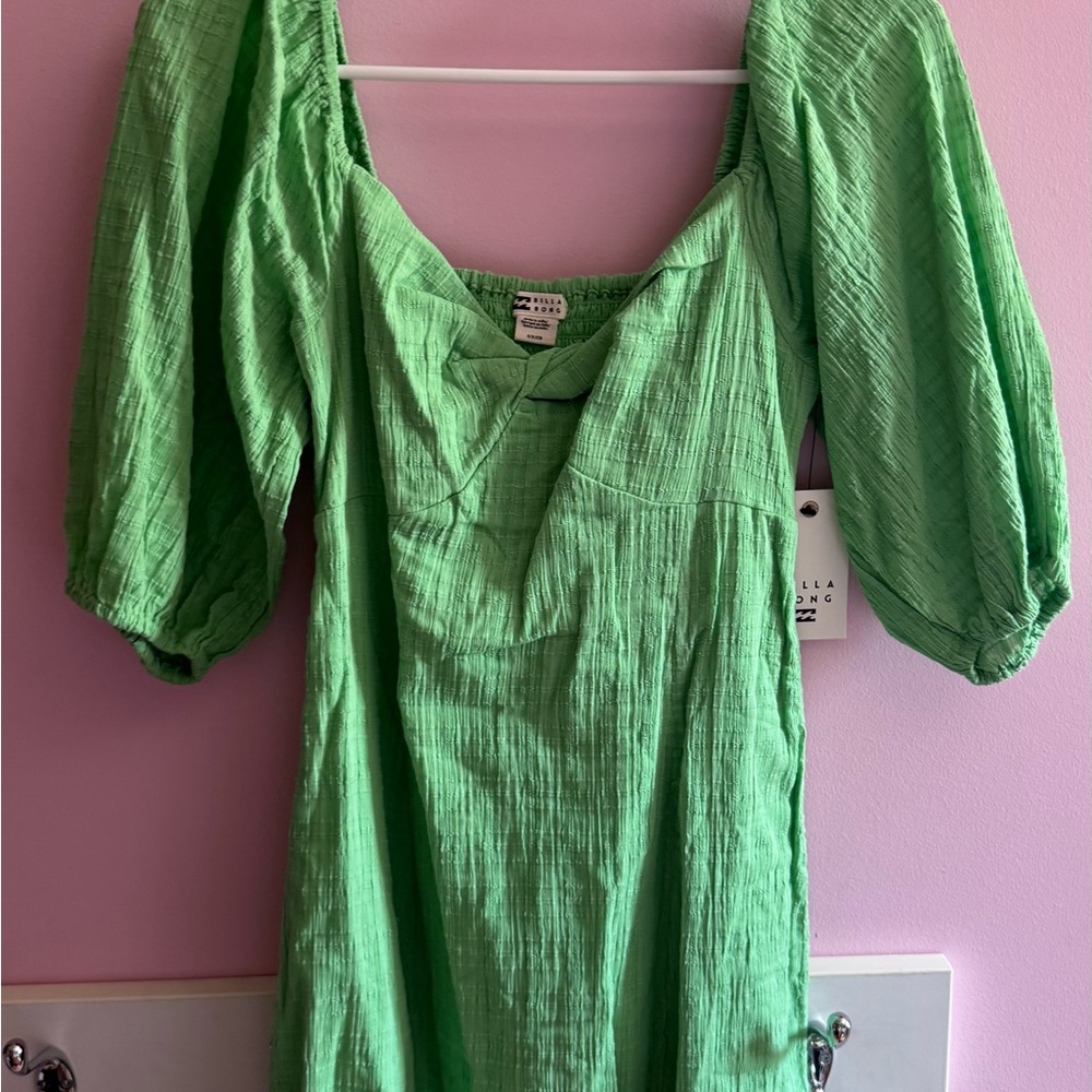 Billabong Bright Green Puff-Sleeve Tunic Dress